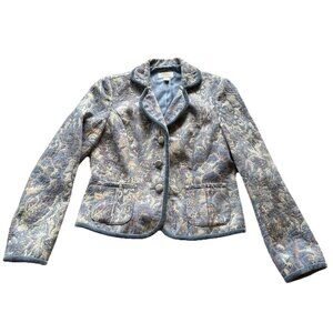 Talbots Women’s Size 6 Blue Brocade Blazer Velvet Trim Structured Jacket